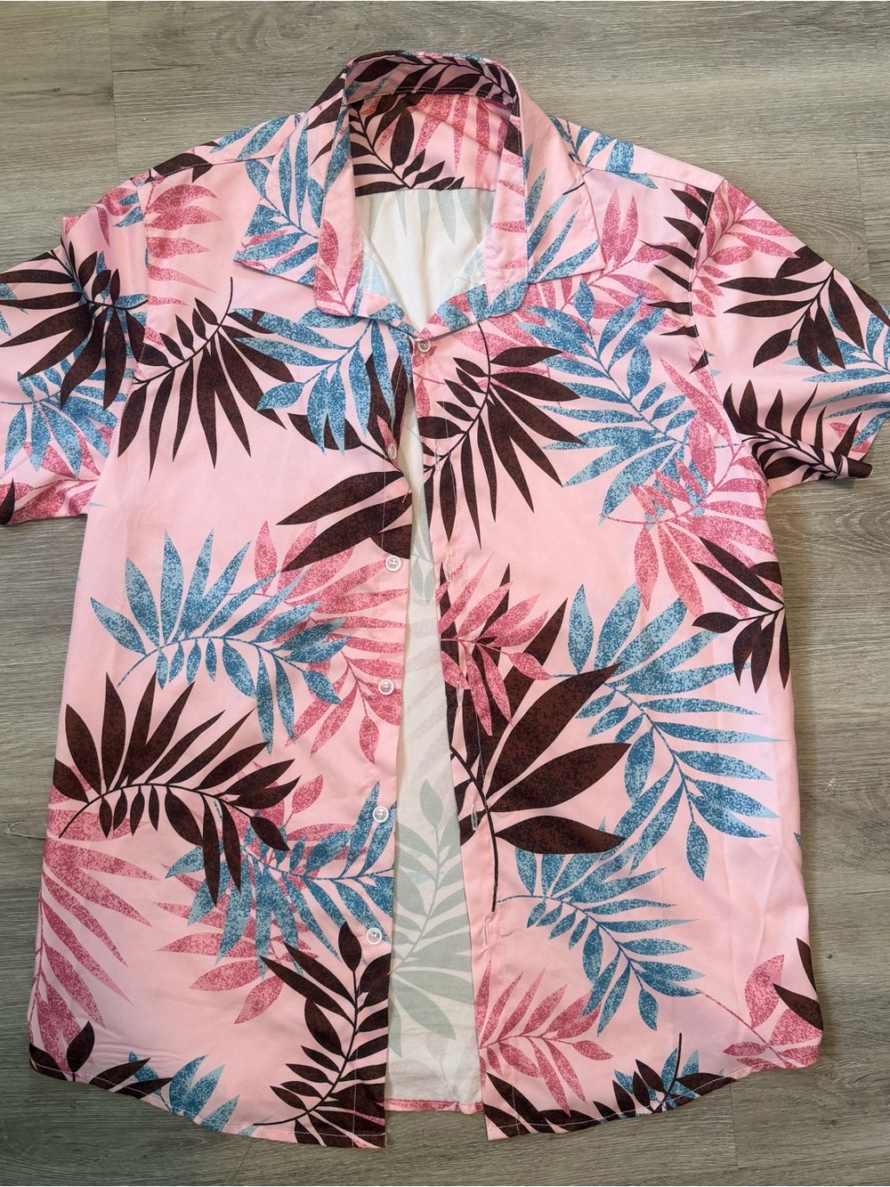 & Other Stories Pink Tropical Leaf Print Button-Down Shirt
